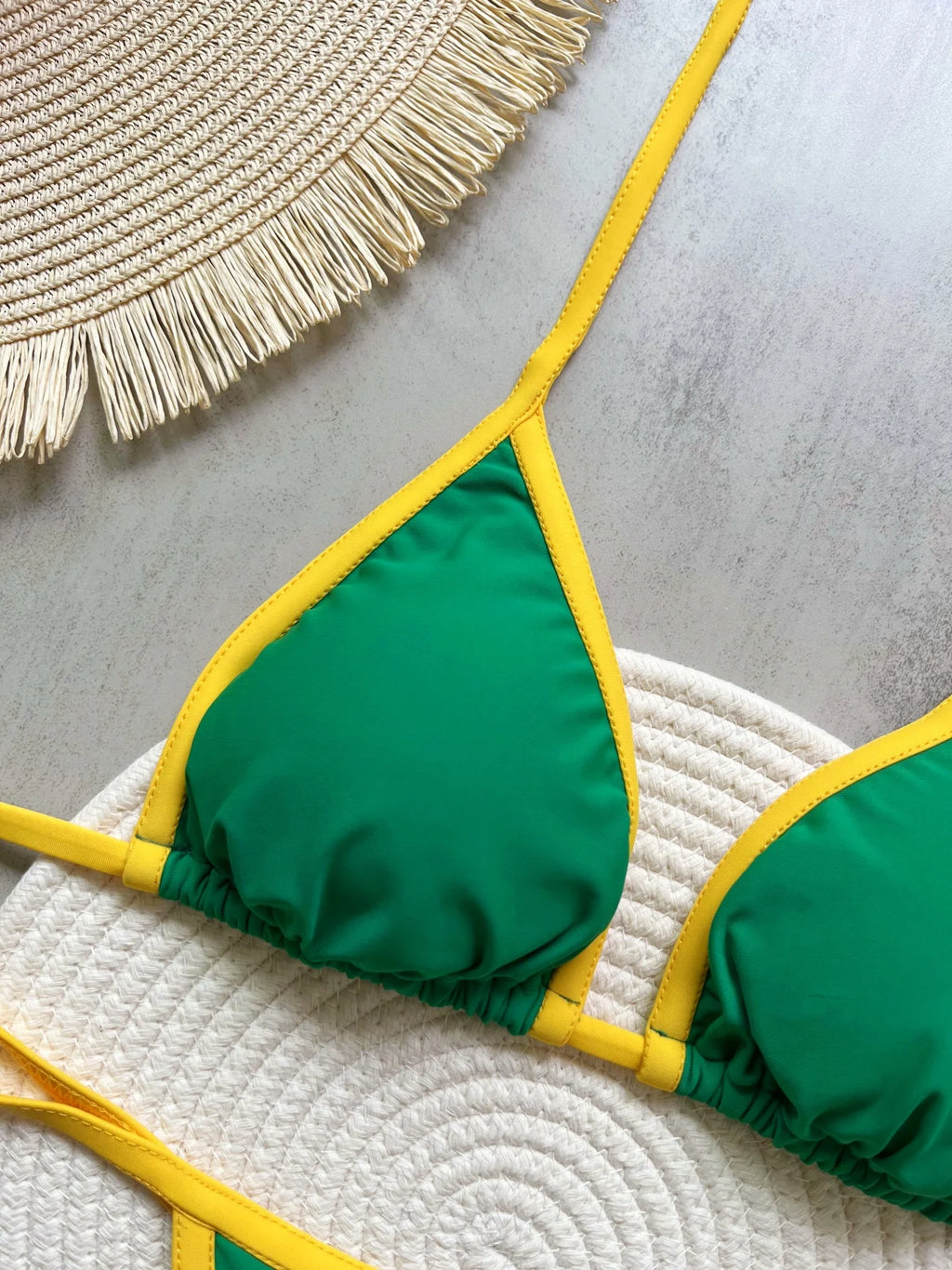 Sexy Embroidered Brazil Flag Contrast Split Bikini Set