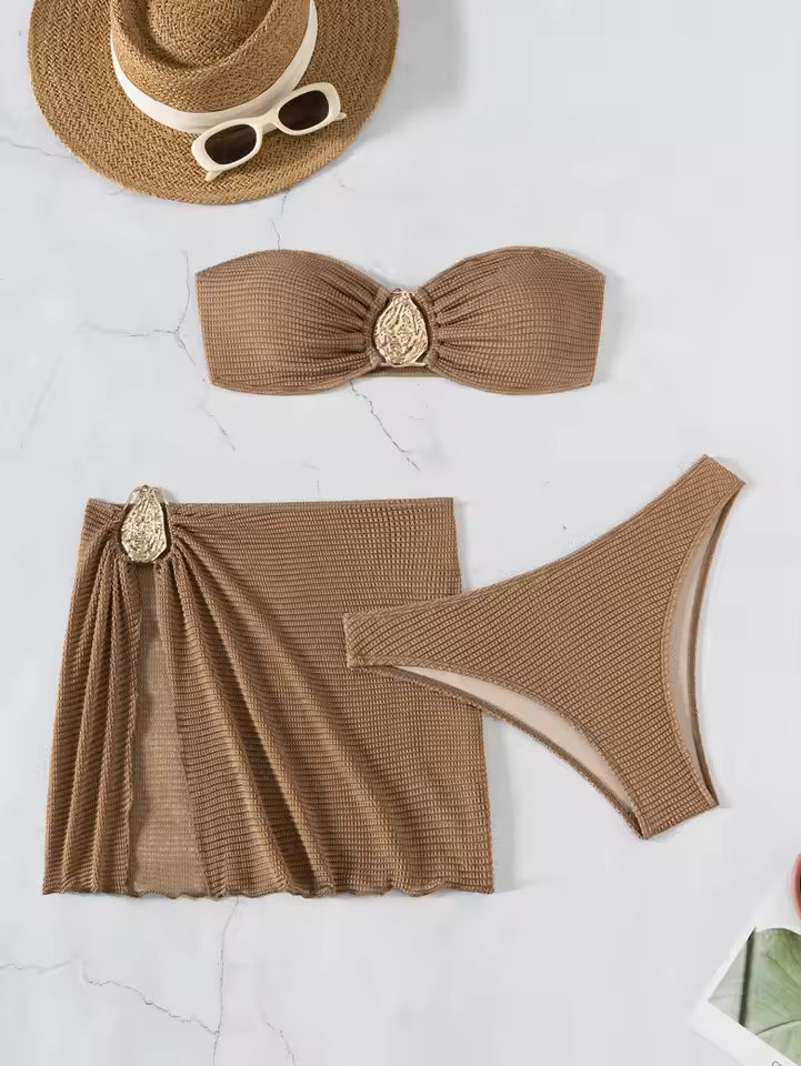 Tiffany Brown Sexy Bandeau Bikini Set