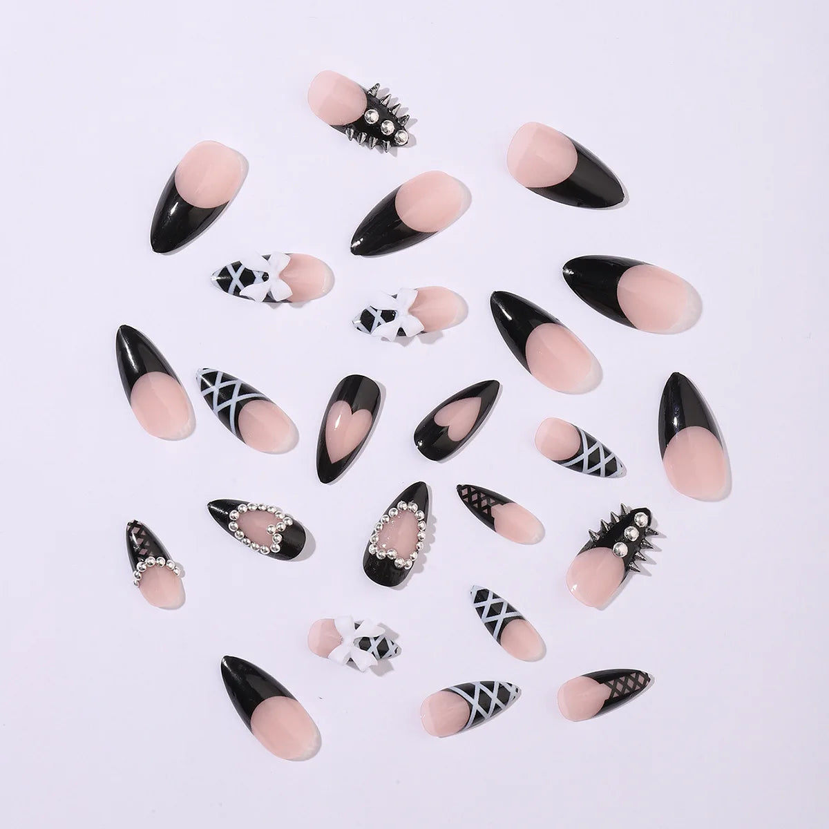 Gothic Black Beaded Press On Nails 24pc