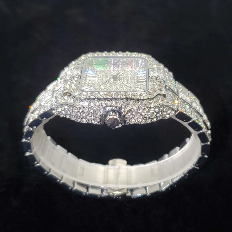 Mike Silver Luxury Iced-Out Square Men’s Watch