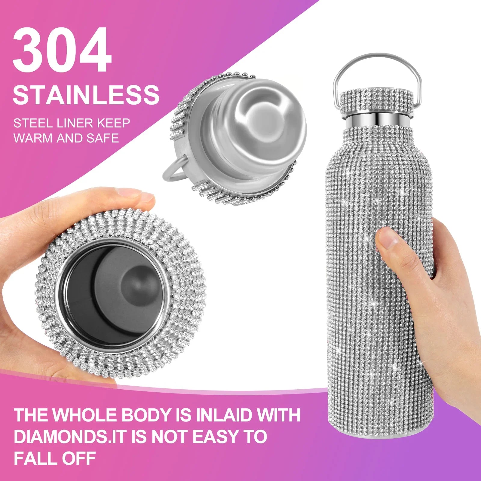 Luxurious Diamond Thermos Bottle with Chain