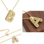 Personalized A-Z Balloon Letter Necklace – Gold-Plated Zircon Pendant on Minimalist Collarbone Chain