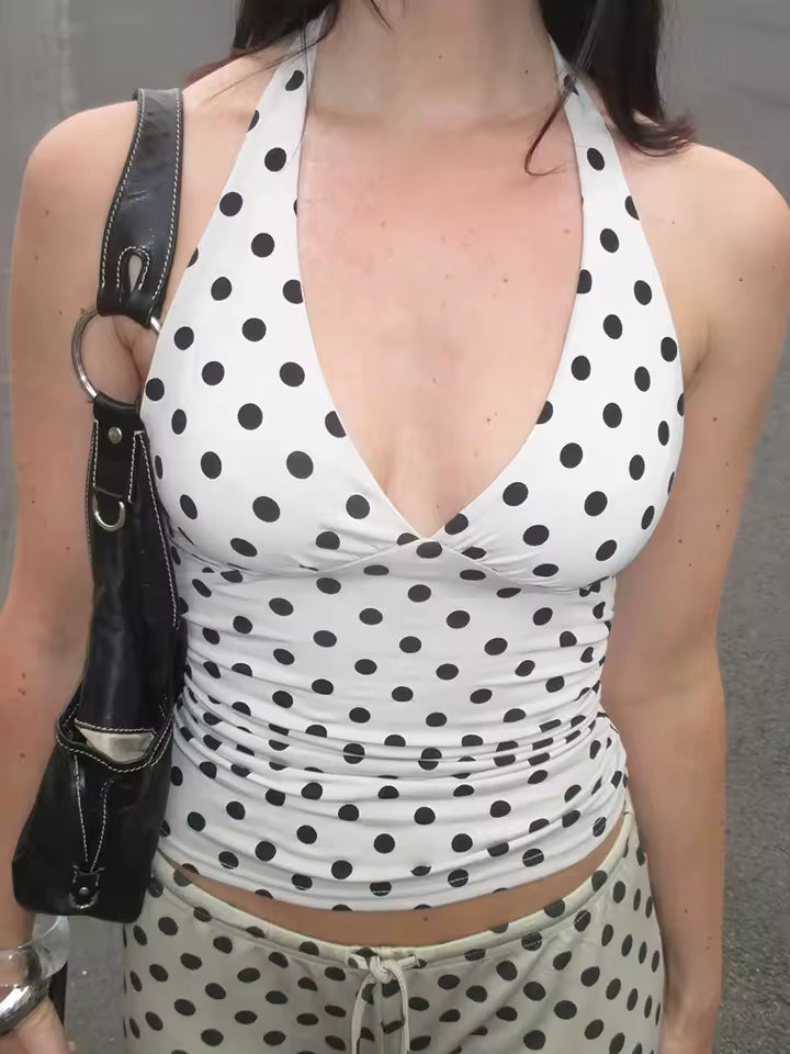 Polka Dot Print Halter Top