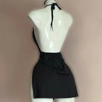 Simple Spaghetti Halter Mini Dress
