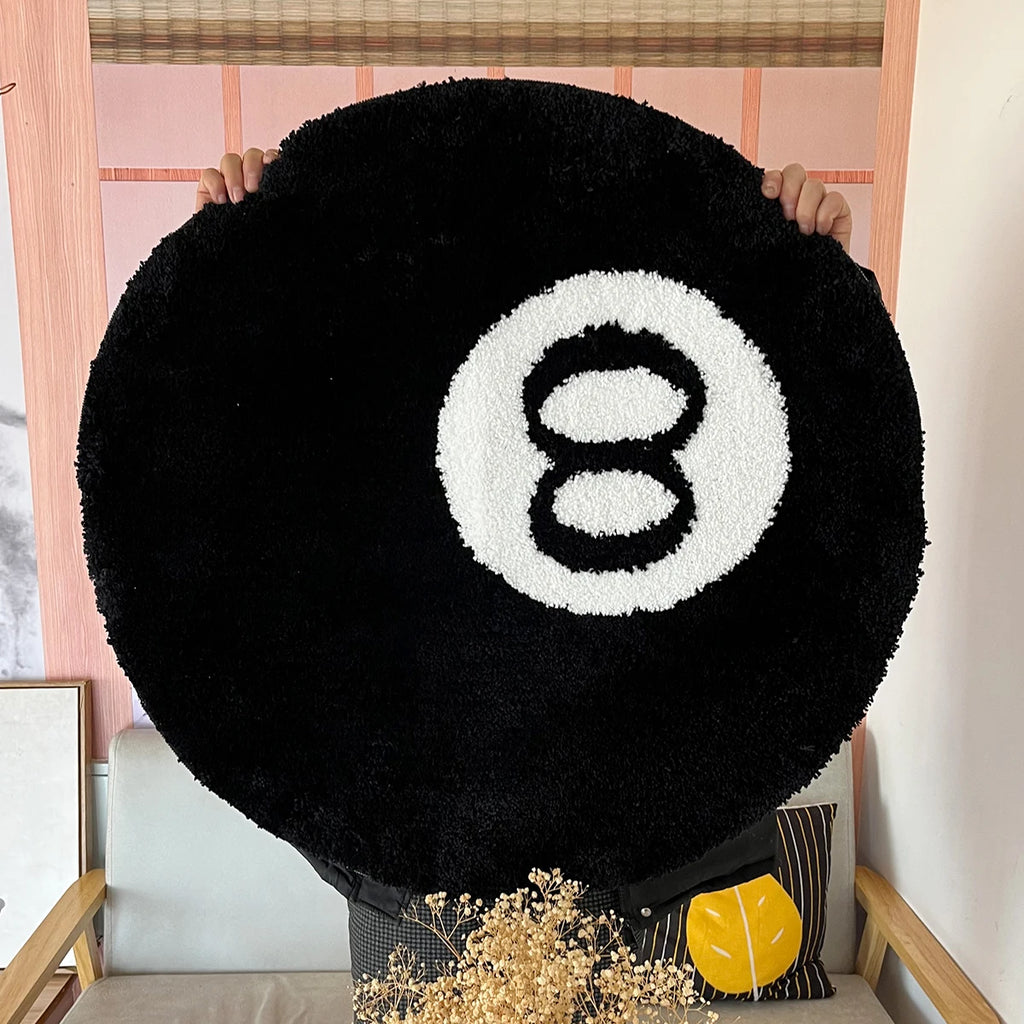 Black 8 Ball Round Carpet – Plush Flocked Anti-Slip Floor Rug