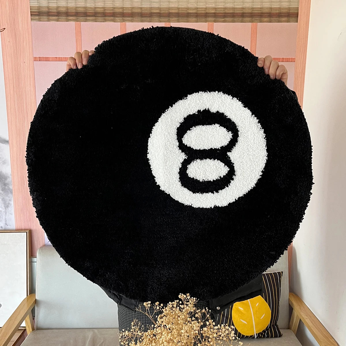 Black 8 Ball Round Carpet – Plush Flocked Anti-Slip Floor Rug