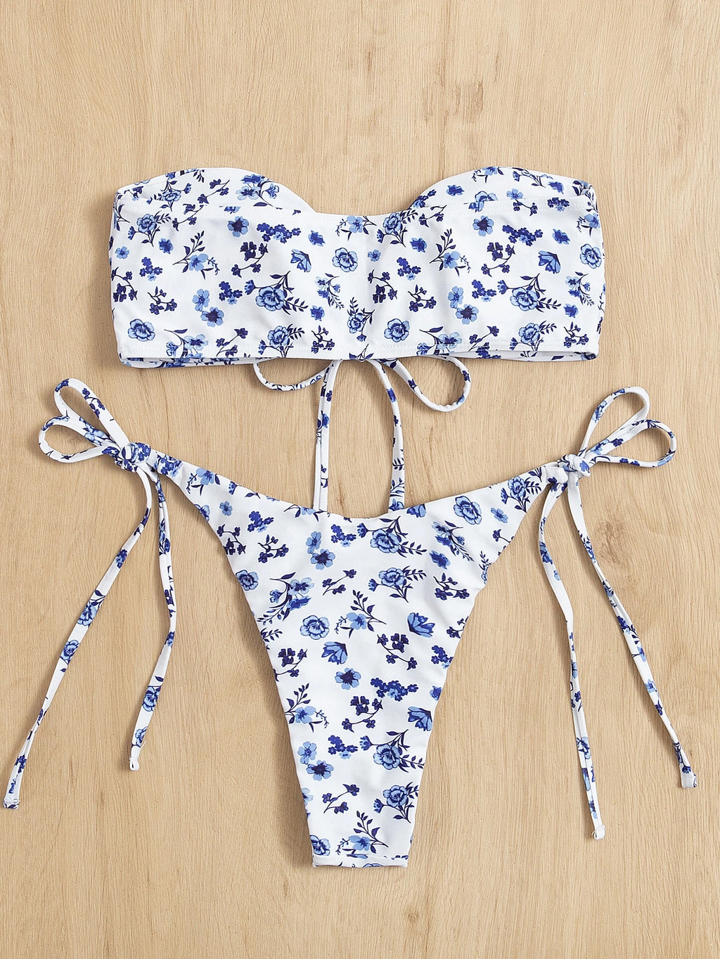 Floral Bandeau Bikini Set for Women