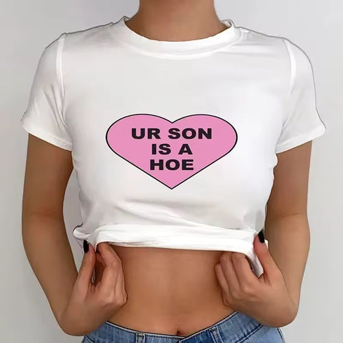 "Ur Son" Graphic Heart Shape Short Sleeve Top
