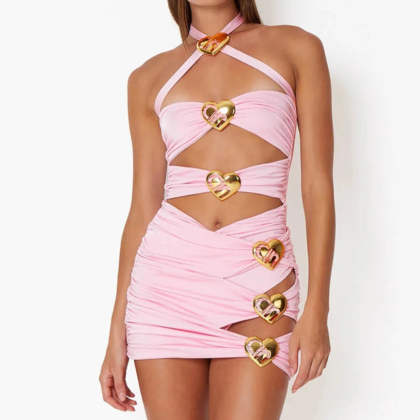 Sexy Heart Cut Out One Piece Swimsuit and Skirt Swimwear