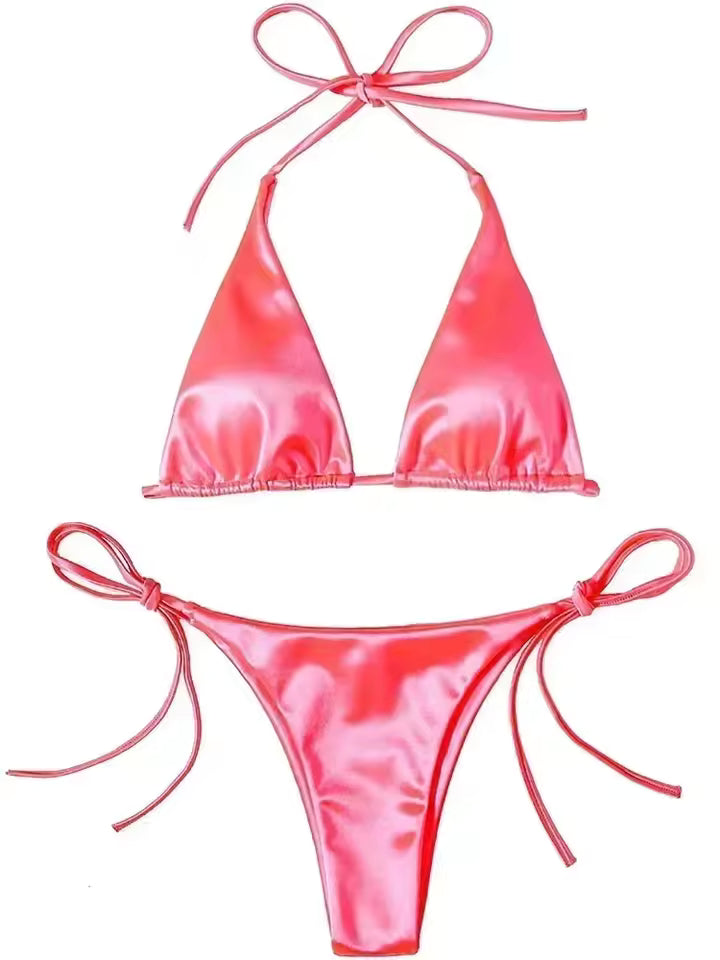 Halter Brazilian Metallic Satin Bikini