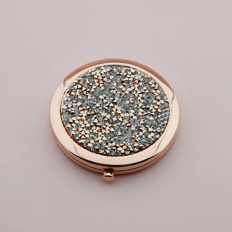 Rhinestone Compact Round Folding Mirror