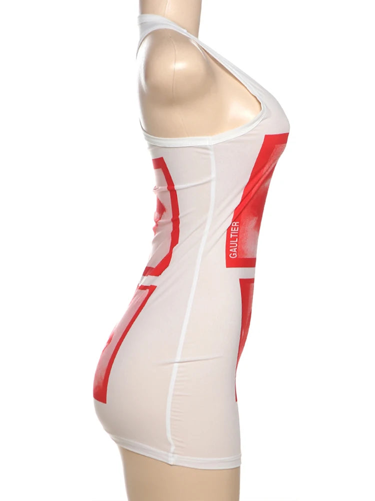 Lip Print Women Long Tank See Throuh Dress