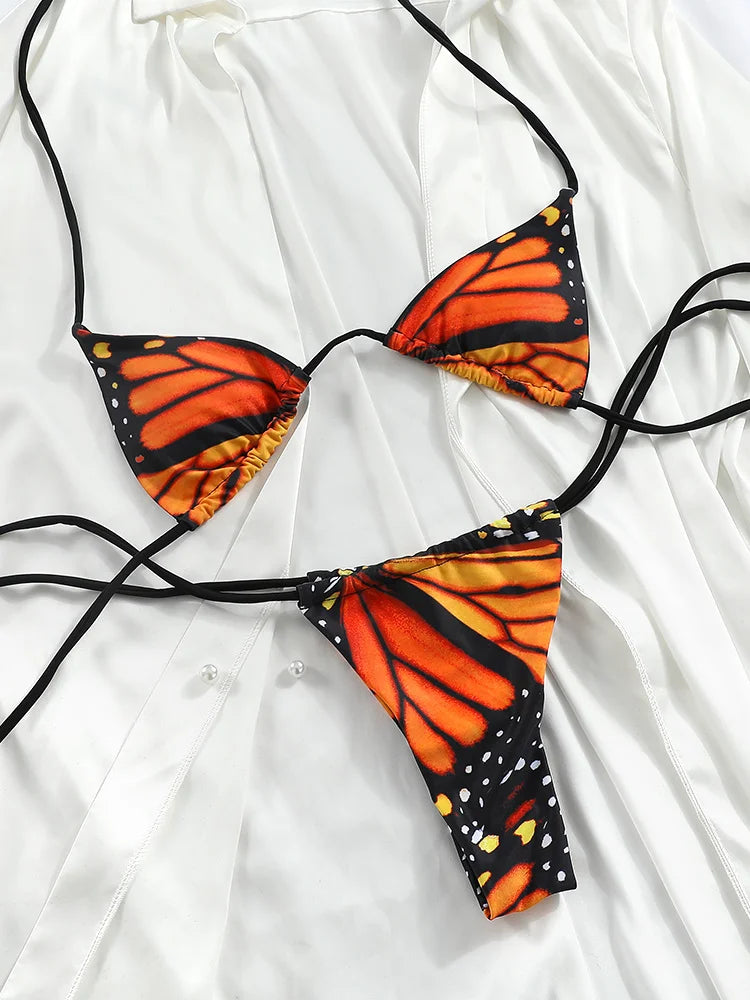 Butterfly Print Triangle Bikini Set
