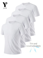 Men’s Round Neck T-Shirt 4-Pack – White Ultra-Light Quick-Dry Athletic Shirts