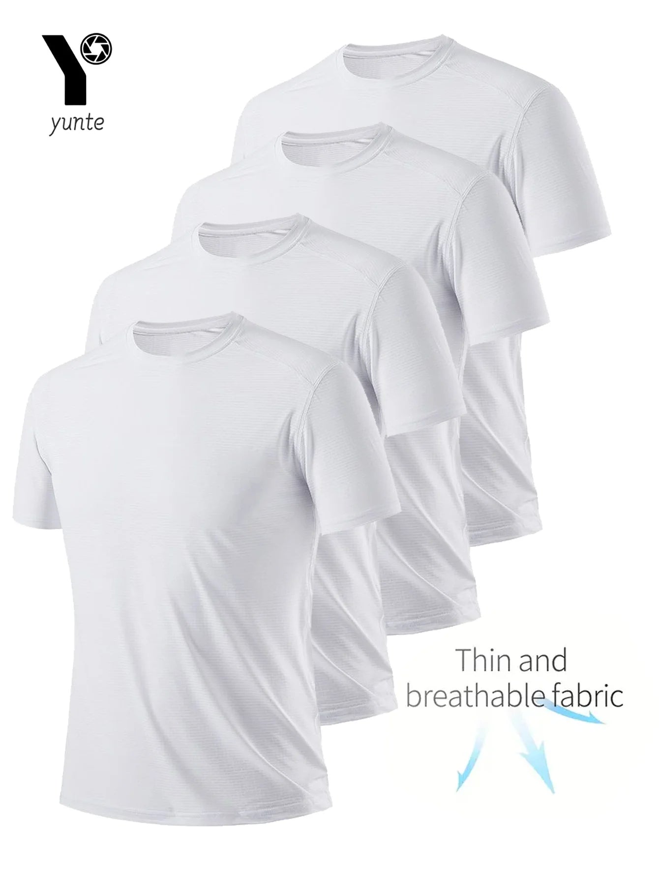 Men’s Round Neck T-Shirt 4-Pack – White Ultra-Light Quick-Dry Athletic Shirts