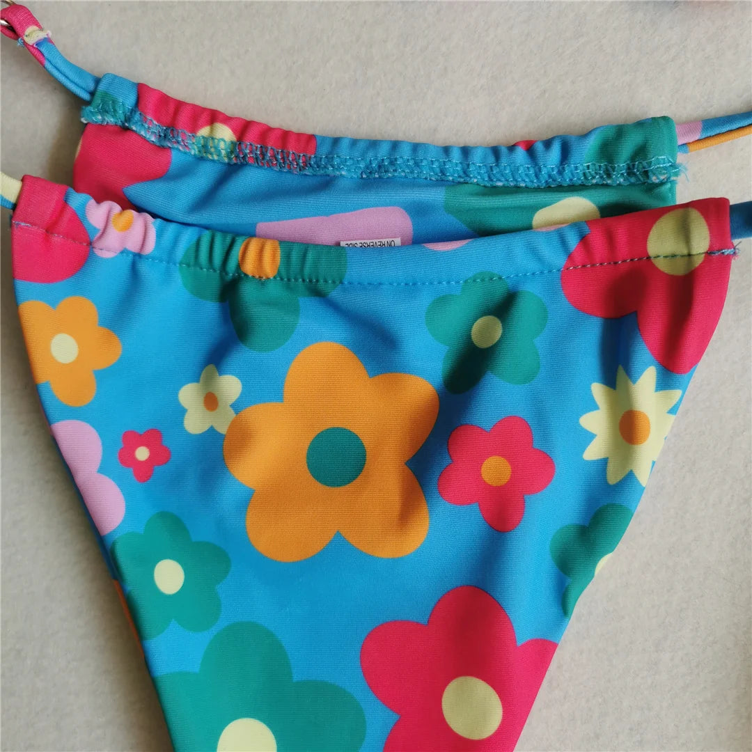 Flower & Polka Dot Wrap Around Bikini Set