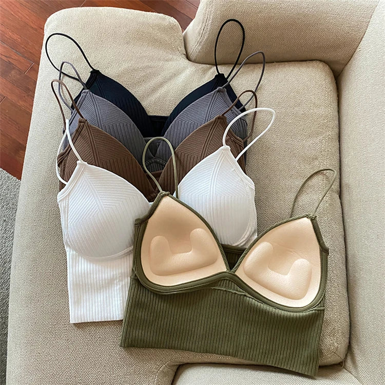 V-Neck Camisole Women Sexy Stretch Push Up Bra with Chest Pads