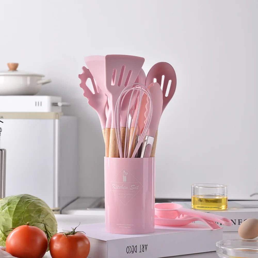Pink 12PCS Silicone Kitchen Utensil Set