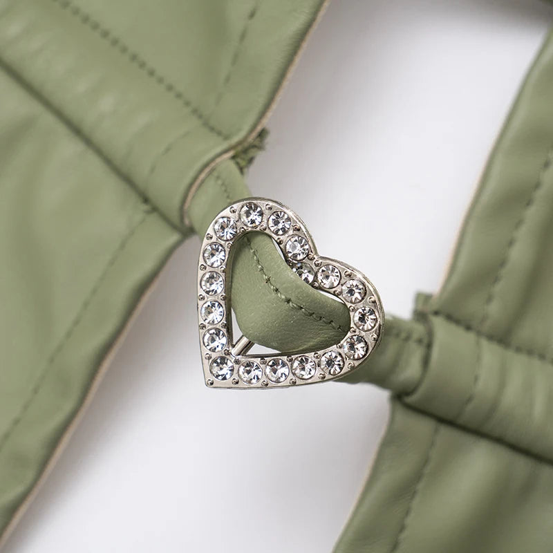 Gal Gal Green Sexy Faux Leather Deep V-Neck Dress