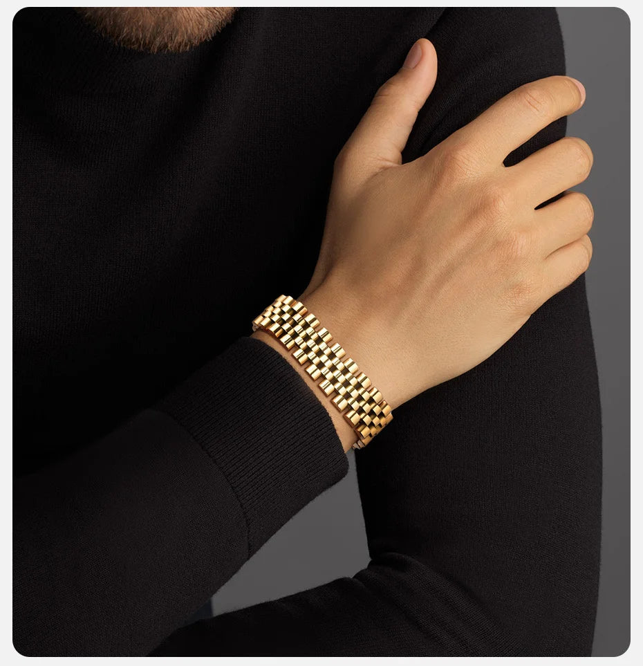 15mm Masculine Watch Band Bracelet — Bold Stainless Steel Wristband for Men