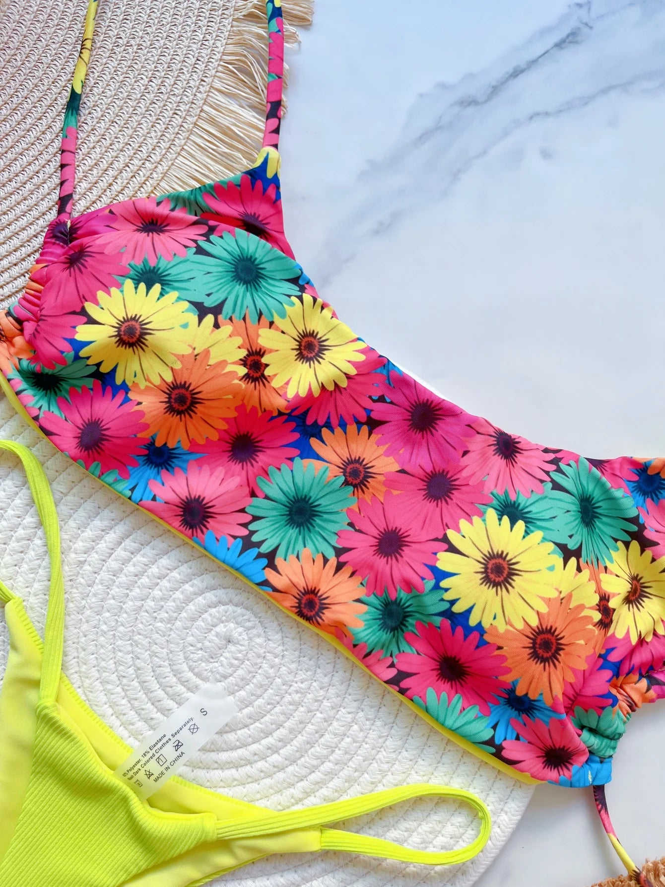 Flowers Printed Mini Thong High-Cut Bikini Set