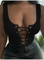 Vintage-Inspired Geometric Semi-Sheer Cami Top