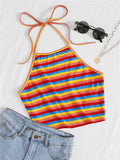 Rainbow Rib-Knit Striped Halter Top Weeknd Shop Online