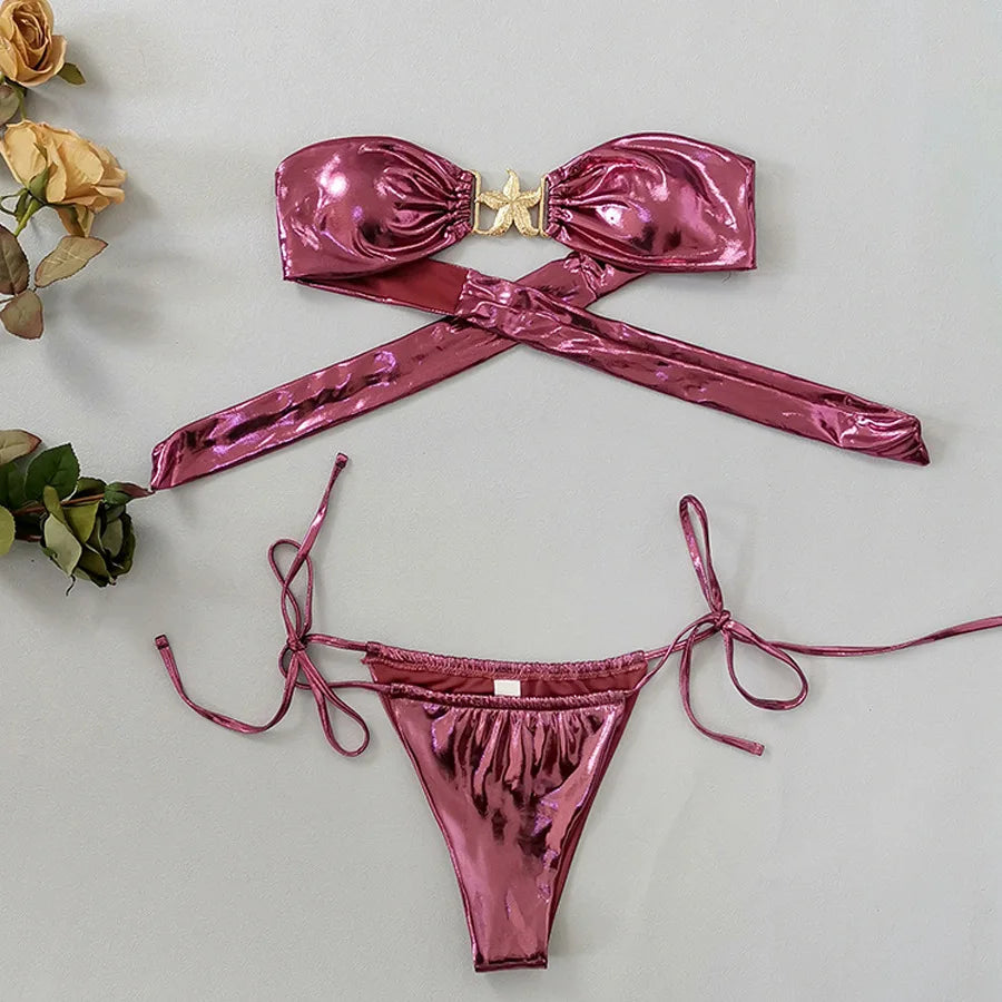 Gem Blue Glossy Bandeau Bikini Set