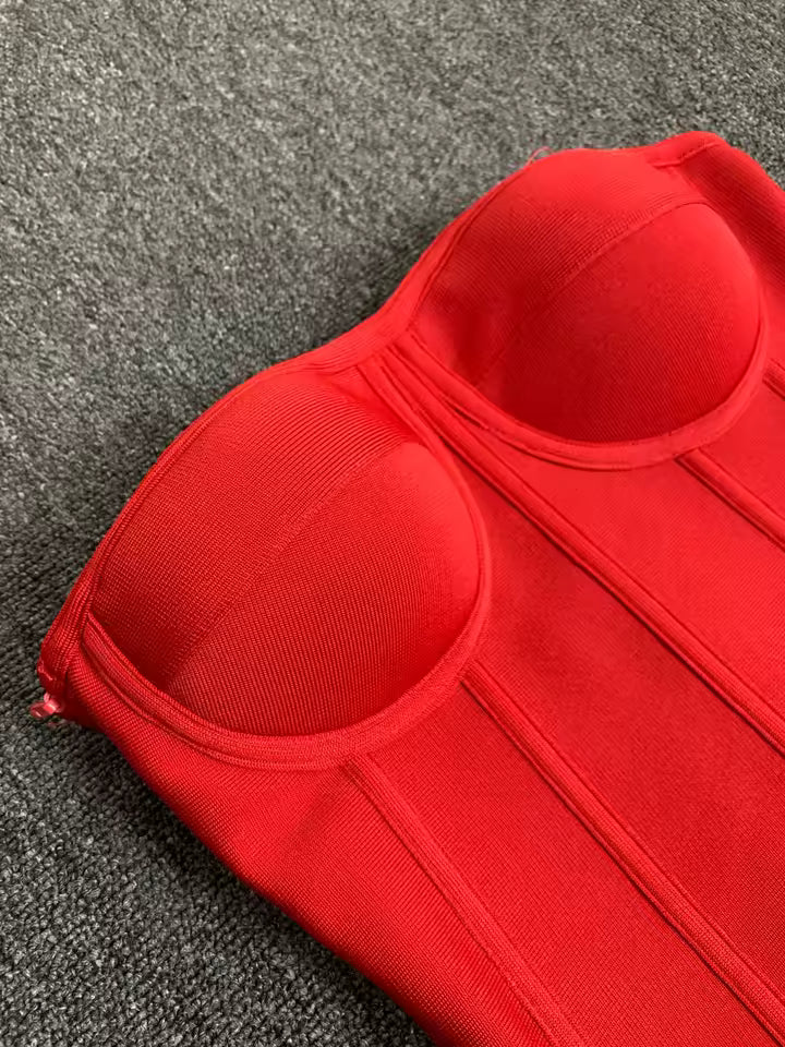 Women Red Bodycon Corset Mini Bandage Skirt Set