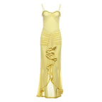 Veria Yellow  Mesh Spaghetti Strap Dress - Weeknd Shop Online 