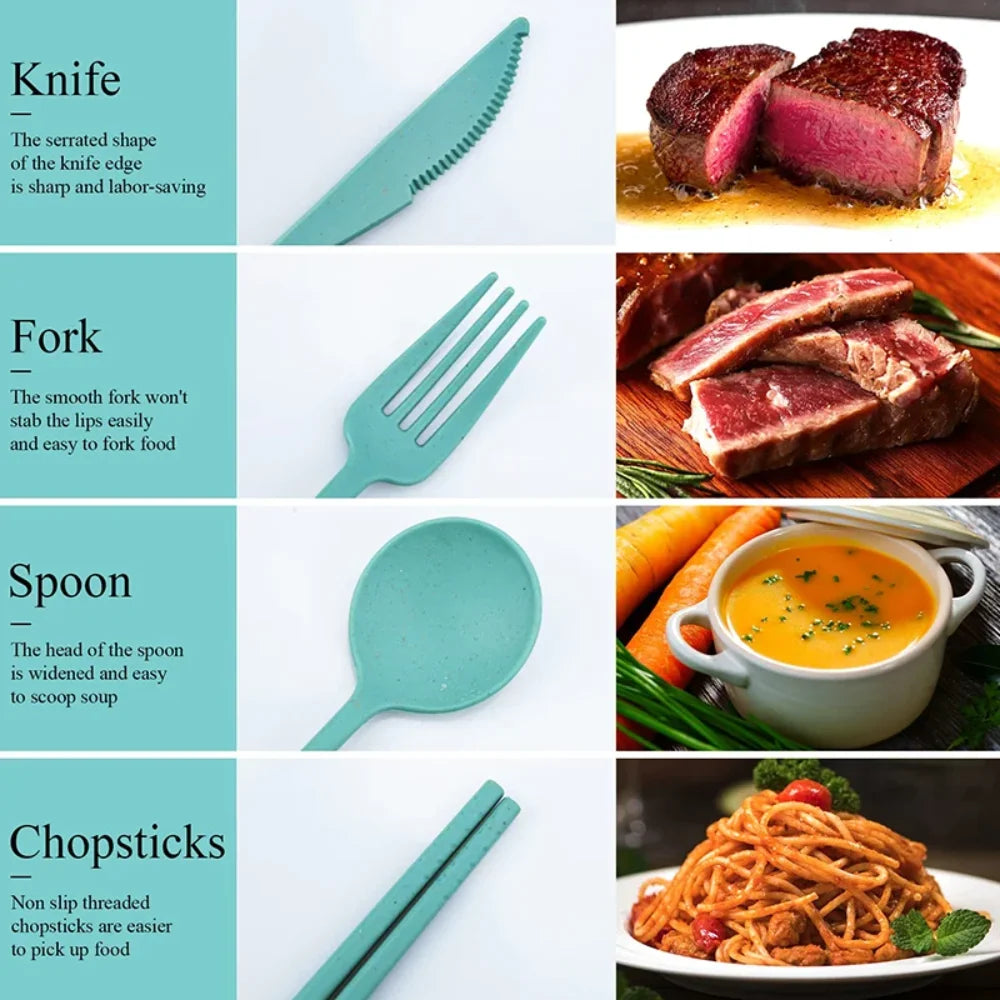 4-Piece Wheat Straw Travel Cutlery Set