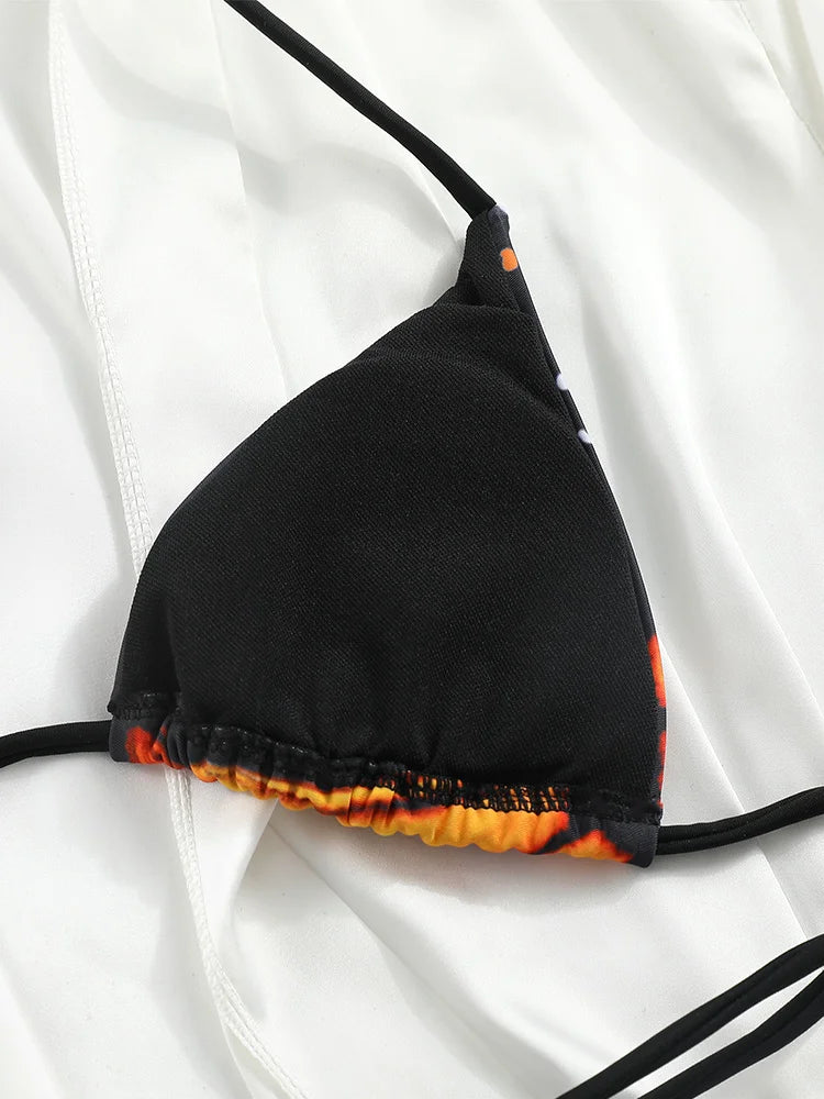 Butterfly Print Triangle Bikini Set