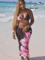 Flower Print 3-Piece Set – Bra, Thong & Long Skirt
