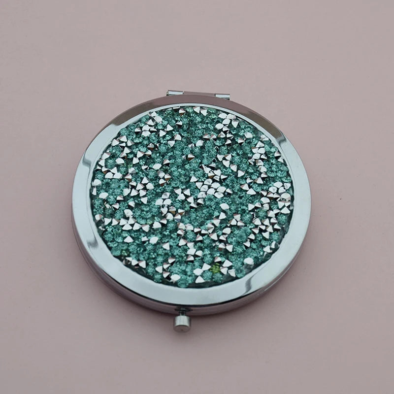Rhinestone Compact Round Folding Mirror