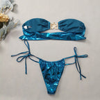 Gem Blue Glossy Bandeau Bikini Set
