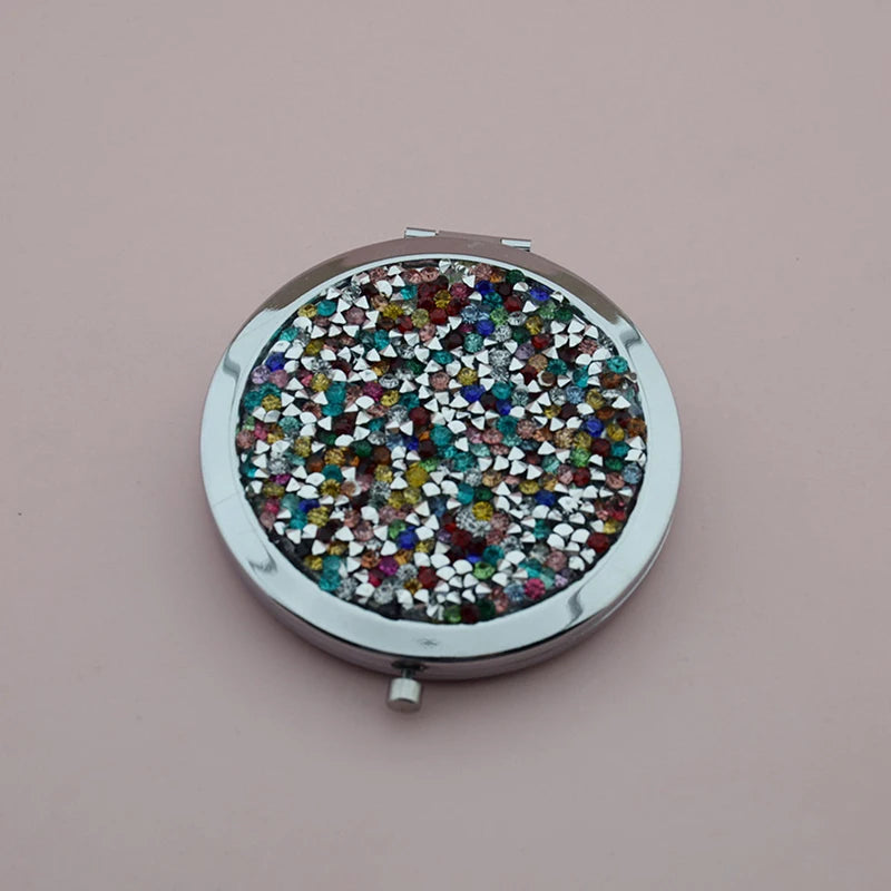 Rhinestone Compact Round Folding Mirror