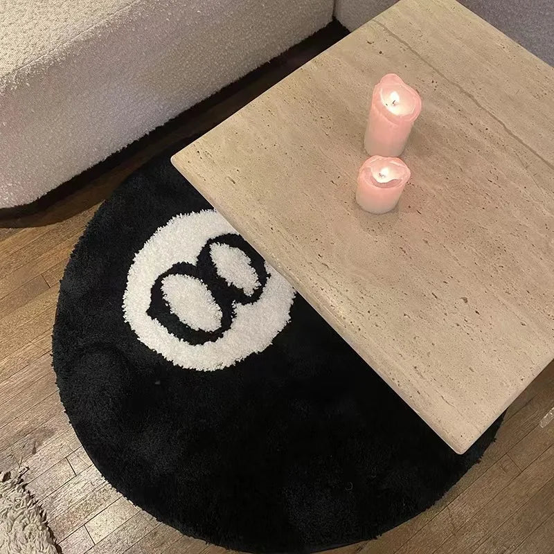 Black 8 Ball Round Carpet – Plush Flocked Anti-Slip Floor Rug