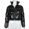 Winter Collar Zipper Long Sleeve Bright PU Thick Bubble Coat Weeknd Shop Online