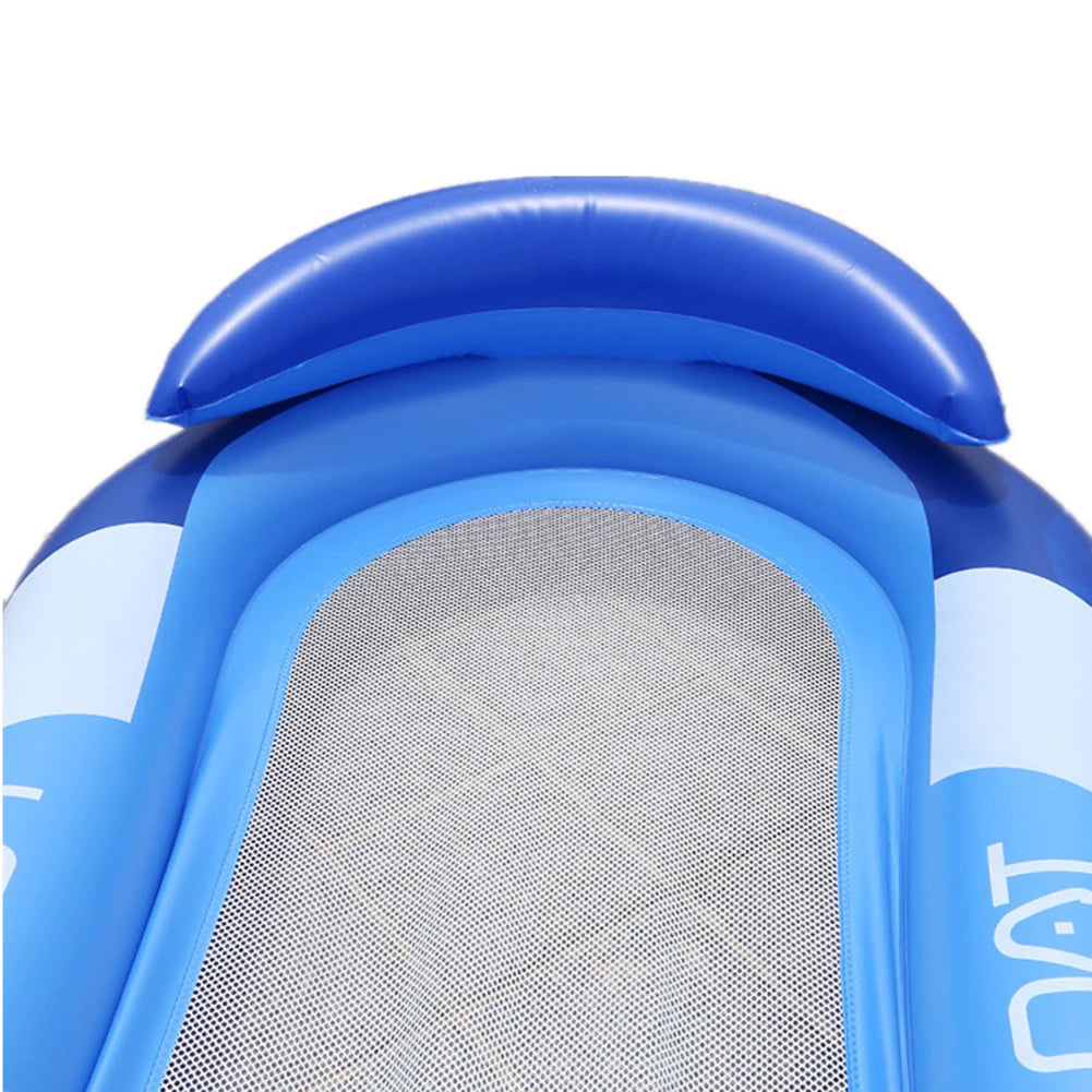 Close-up of a blue inflatable pool with mesh bottom on a white background