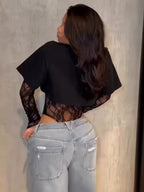 Sexy Fashion Crop Top Lace Full Sleeve Bodysuit