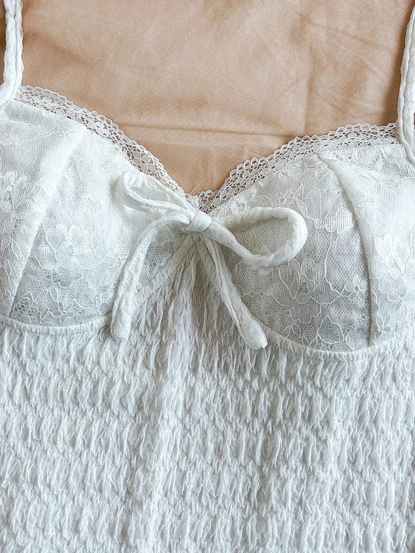 Lace-Trimmed Smocked Romper