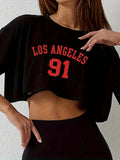 Los Angeles Number 91 Graphic Round Neck Sports Crop T-shirt Weeknd Shop Online