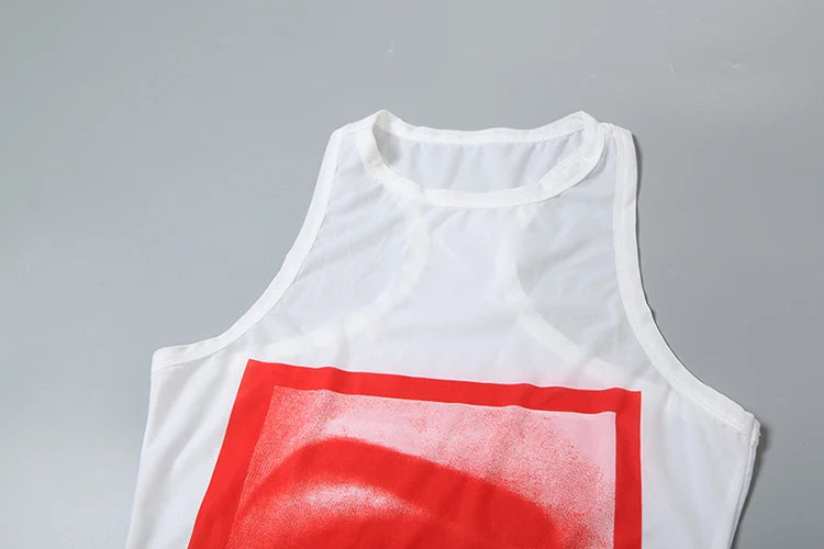 Lip Print Women Long Tank See Throuh Dress