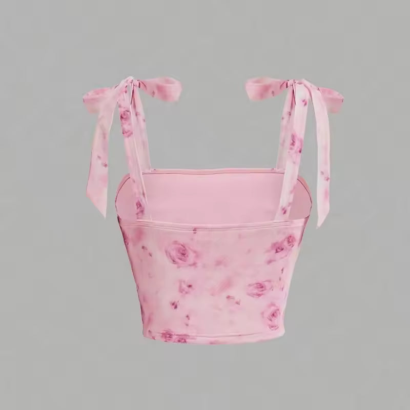 Mesh Floral Slim Fit Ruched Crop Top