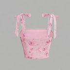 Mesh Floral Slim Fit Ruched Crop Top