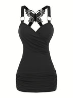 Women's Butterfly Suspender Pleated Top