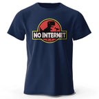 Cartoon Dinosaur "No Internet" T-Shirt – Funny Harajuku Jurassic-Themed Tee for Men
