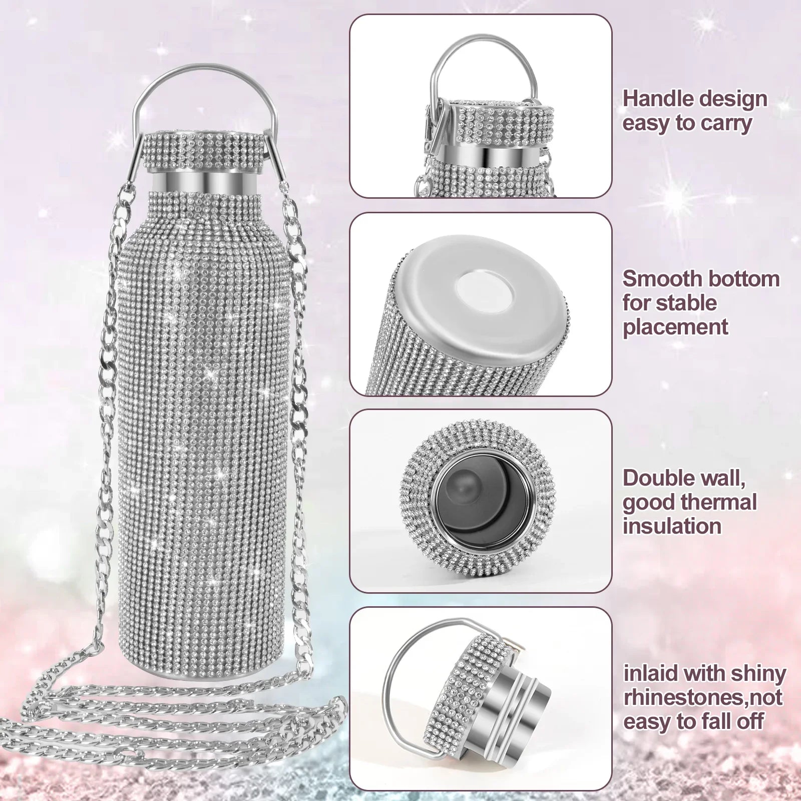 Luxurious Diamond Thermos Bottle with Chain