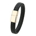 ibrow Black Braided Leather Men’s Bracelet – Stylish Magnetic Clasp Wrap Accessory