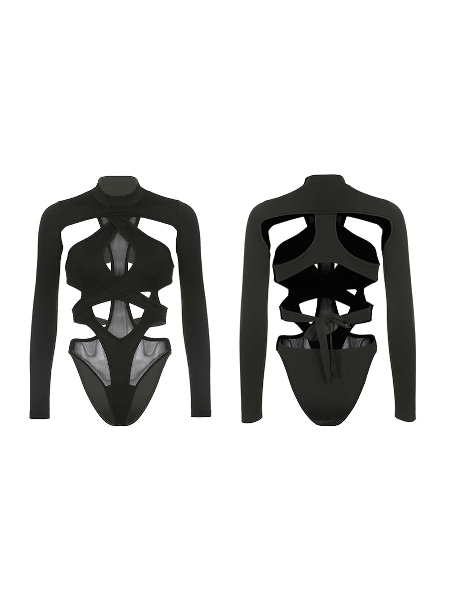 Ridder Irregular Cut Out Black Bodysuit